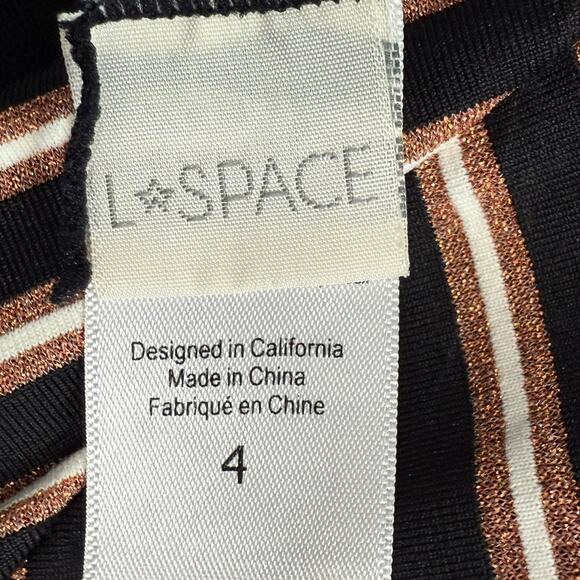 L Space Black Rose Gold White Striped Deep V Neck One Piece Swimsuit size 4 - Picture 4 of 11